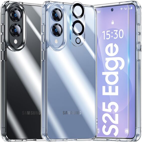 UniqueMe für Samsung Galaxy S25 Edge Hülle - Handyhülle für Samsung S25 Edge Case, 5 in 1 Set Rundumschutz Schutzhülle Cover,1 Handyhülle & 2 Schutzfolie & 2 Kameraschutz - Transparent