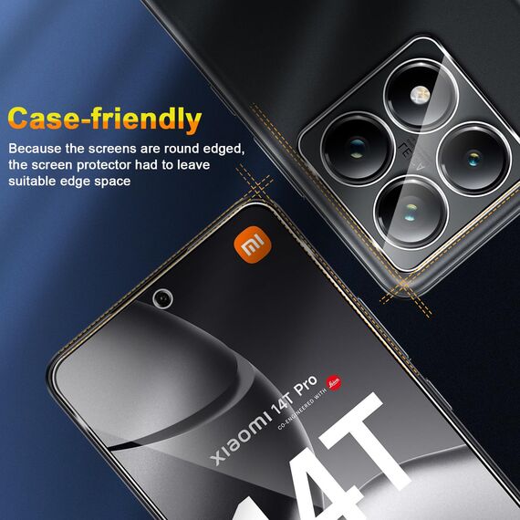 QULLOO Schutzfolie für Xiaomi Mi 14T Pro 5G, 3 Stück Displayschutzfolie mit 3 Stück Kameraschutz, 9H Härte Gehärtetes Glas HD Klar Schutzglas Anti-Kratzen Folie
