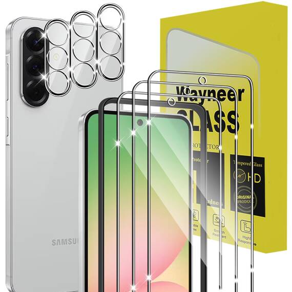 Wayneer Schutzfolie für Samsung Galaxy A56 5G für Panzerglas mit Rahmen Positionierhilfe, 3 Stück Panzer Schutz Glas & 3 Stück Kameraschutz, Anti-Kratzen Folie 9H Härte HD Folie