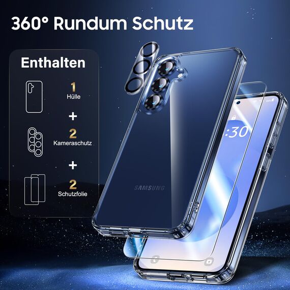 UniqueMe für Samsung Galaxy S25 Hülle - Handyhülle für Samsung S25 Case, 5 in 1 Set Rundumschutz Schutzhülle Cover,1 Handyhülle & 2 Schutzfolie & 2 Kameraschutz - Transparent