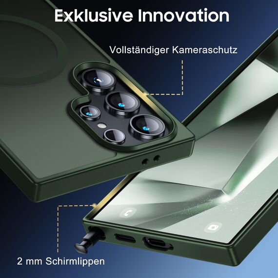 UniqueMe für Samsung Galaxy S24 Ultra Hülle, 5-in-1-Set Handyhülle für Samsung Galaxy S24 Ultra Case Rundumschutz Schutzhülle Cover,1 Handyhülle & 2 Schutzfolie & 2 Kameraschutz - Matt Grün