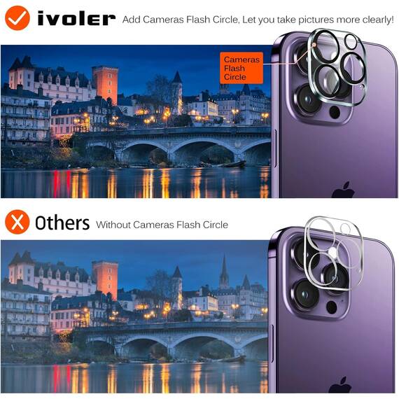 ivoler 3+3 Stück Panzer Schutz Glas Kompatibel für iPhone 14 Pro Max 6.7 Zoll, 3 Stücke Schutzfolie Mit 3 Stück Kameraschutz und Positionierhilfe, 9H Härte, HD Klar, Anti-Kratz, Anti-Bläschen