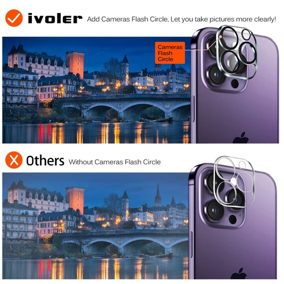 ivoler 3+3 Stück Panzer Schutz Glas Kompatibel für iPhone 14 Pro 6.1 Zoll, 3 Stücke Schutzfolie Mit 3 Stück Kameraschutz und Positionierhilfe, 9H Härte, HD Klar, Anti-Kratz, Anti-Bläschen