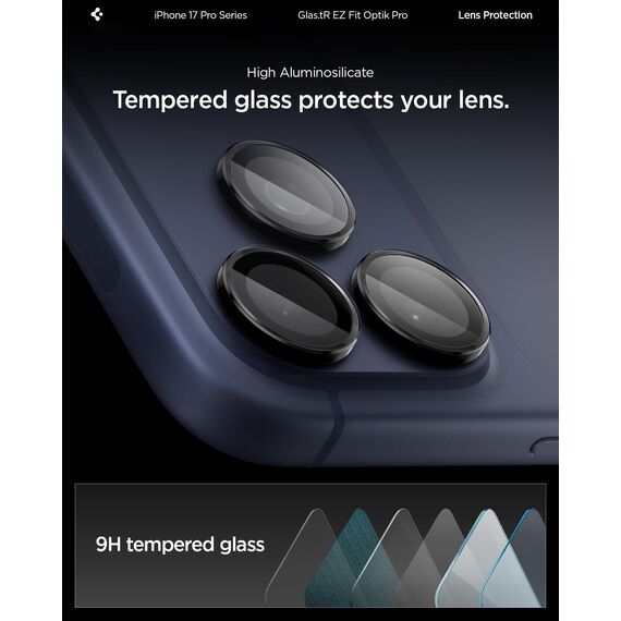 Spigen Glas.tR EZ Fit Optik Pro Kameraschutz kompatibel mit iPhone 17 Pro/Pro Max, iPhone 16 Pro/Pro Max, iPhone 15 Pro/Pro Max, 2 Stück, Schwarz, Individuelle Kameraprotektion, 9H Härte Folie