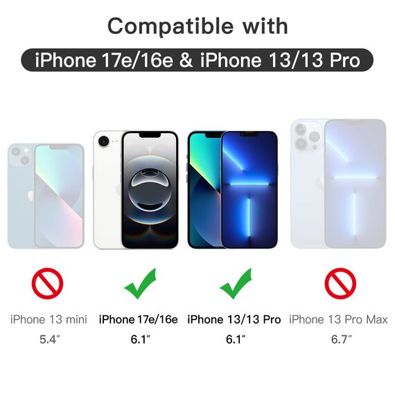 JETech Schutzfolie für iPhone 17e (2026) / iPhone 16e / iPhone 13/13 Pro, 9H Gehärtetes Glas Displayschutz Hat Keinen Einfluss auf die Hülle, Panzer HD Klar, 6,1 Zoll Display, 3 Stück