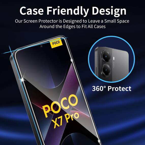 Wayneer Schutzfolie für Xiaomi POCO X7 Pro 5G für Panzerglas mit Rahmen Positionierhilfe, 3 Stück Panzer Schutz Glas Mit 3 Stück Kamera Folie, Anti-Kratzen Folie 9H Härte HD Schutzglas