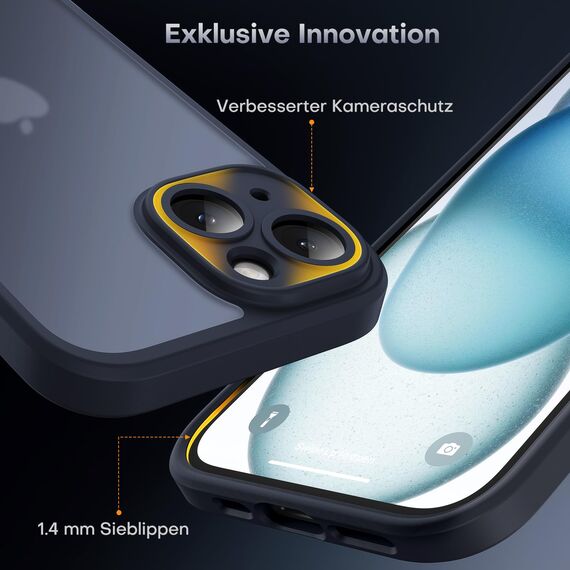 TOCOL für iPhone 15 Hülle, Vollständiger Kameraschutz Stoßfest Kratzfest Handyhülle für iPhone 15 Case, Schwarz
