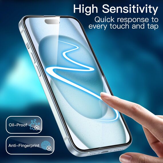 JETech Full Screen Schutzfolie für iPhone 15 Plus 6,7 Zoll, Schwarzer Rand Panzer Schutz Glas Displayschutz mit Einfaches Installationswerkzeug, Hat Keinen Einfluss auf die Hülle, 3 Stück