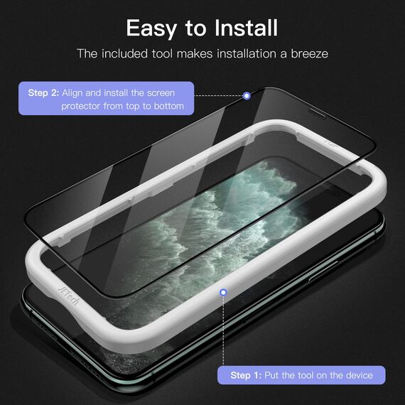 JETech Full Screen Schutzfolie für iPhone 11 Pro Max/iPhone XS Max 6,5 Zoll, Schwarzer Rand Panzer Schutz Glas Folie Displayschutz mit Einfaches Installationswerkzeug, HD Klar, 3 Stück