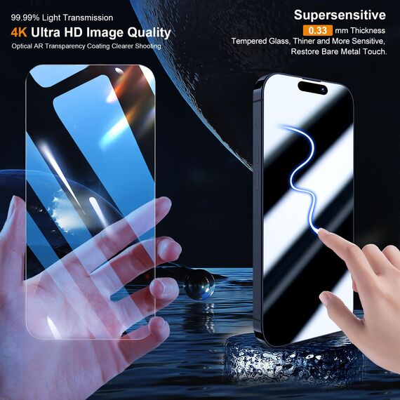 QHOHQ 3 Stück für iPhone 15 Pro Max für Panzerglas mit 3 Stück Kameraschutz, 9H Härte Schutzfolie, Ultra-Klar Displayschutzfolie, Anti-Kratzer, Bläschenfrei