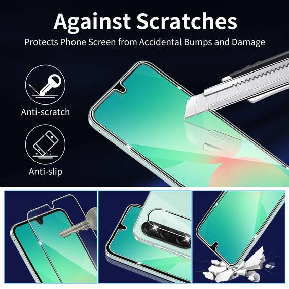 Wayneer Schutzfolie für Samsung Galaxy A26 5G für Panzerglas mit Rahmen Positionierhilfe, 3 Stück Panzer Schutz Glas & 3 Stück Kameraschutz, Anti-Kratzen Folie 9H Härte HD Folie