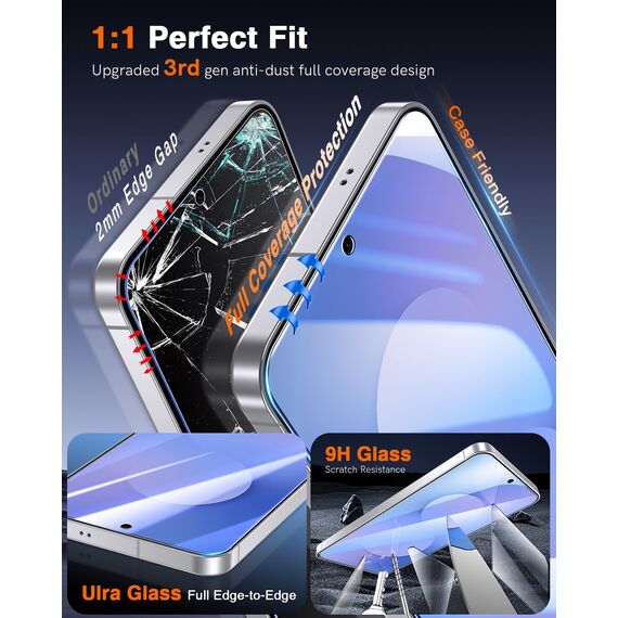 LK für Samsung Galaxy S25 FE Panzer Schutz Glas, [Premium Qualität] Vollständige [Auto-Installation] Abdeckung Schutzfolie, 0 Staub & Blasen, Kratzfest, HD & Anti-Fingerabdruck, 2 Stück