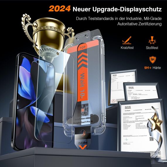 LK für Google Pixel 9 Pro XL Panzer Schutz Glas, 2 Stück Vollständige Abdeckung Schutzfolie, [Auto-Installation], 0 Staub & Blasen, Kratzfest, HD Hart Folie&Anti-Fingerabdruck für Pixel 9 Pro XL Foile