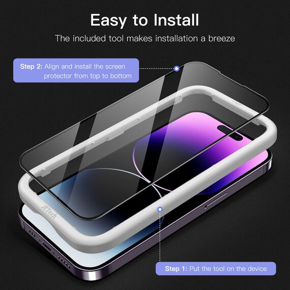 JETech Full Screen Schutzfolie für iPhone 14 Pro 6,1 Zoll, Schwarzer Rand Panzer Schutz Glas Folie Displayschutz mit Einfaches Installationswerkzeug, HD Klar, 3 Stück