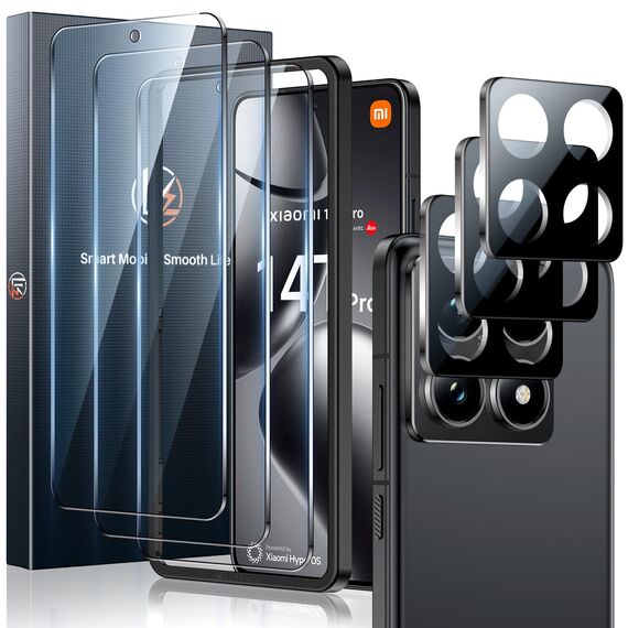 LK Schutzfolie für Xiaomi 14T Pro Panzer Schutz Glas, 9H Härte Schutzglas, 0.30mm Ultra Klar Displayfolie, Blasenfreie Fingerabdruck-ID Unterstützen, 3 Kameraschutz und 3 Folie mit Einbaurahmen