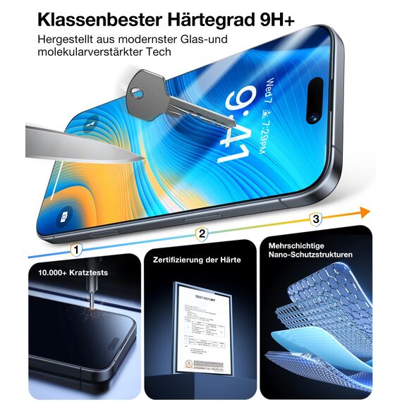 TORRAS für iPhone 16 Pro für Panzerglas [TOP Bruchsicherheit] Schutzfolie für iPhone 16 Pro Folie 9H Tempered Glas Full Screen [Einfache Installation] Anti-Fingerabdruck, 2 Stück