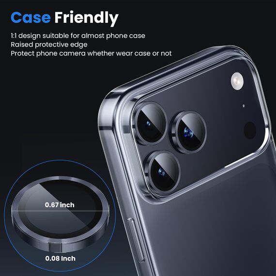 WSKEN für iPhone 17 Pro Max/iPhone 17 Pro Kameraschutz - 9H Härte Kratzfest Blasenfrei, HD Gehärtetes Kamera Metallglas Panzer Schutz Glas Displayschutz Folie,Handyhülle Freundlich,Deep Blue