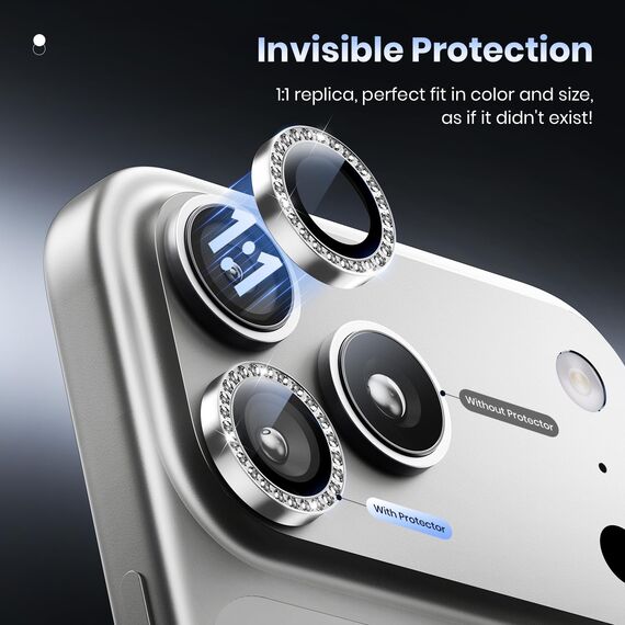 WSKEN für iPhone 17 Pro Max/iPhone 17 Pro Kameraschutz - 9H Härte Kratzfest Blasenfrei, HD Gehärtetes Kamera Metallglas Panzer Schutz Glas Displayschutz Folie,Sparkle Diamond Silver