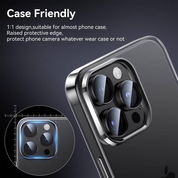 WSKEN für iPhone 15 Pro Max/iPhone 15 Pro Kameraschutz - 9H Härte Kratzfest Blasenfrei, HD Gehärtetes Kamera Metallglas Panzer Schutz Glas Displayschutz Folie,Handyhülle Freundlich,Black Titanium