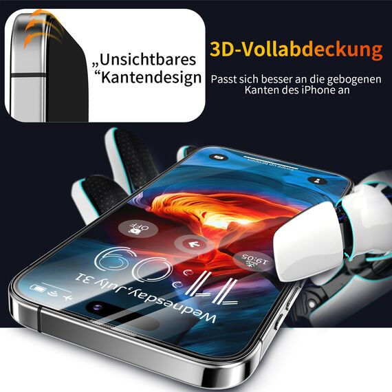 Tentoki für Panzerglas iPhone 15/16 Panzer Schutz Glas (6,1''), Schutzfolie kompatibel mit iPhone 16/15, Auto Dust-Elimination Panzerfolie [9H+] Full Screen [Bläschenfrei] 2 Stück