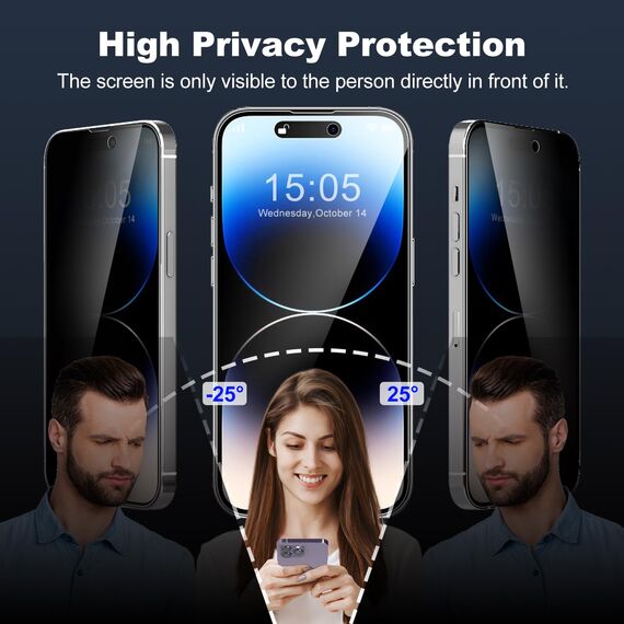 Tentoki sichtschutz für panzerglas iPhone 14 Pro Max 6,7 Zoll, Schutzfolie kompatibel mit Face ID, 25°Anti-Spionage 9H+ iPhone 14 promax SchutzGlas [Privatsphäre] [Auto Dust-Elimination] 2 Stück