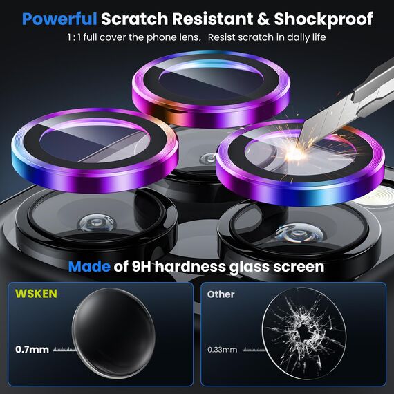 WSKEN für iPhone 16 Pro Max/iPhone 16 Pro Kameraschutz - 9H Härte Kratzfest Blasenfrei, HD Gehärtetes Kamera Metallglas Panzer Schutz Glas Displayschutz Folie,Handyhülle Freundlich,Colorful Titanium