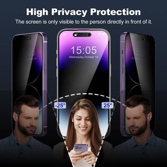 Tentoki sichtschutz für panzerglas iPhone 14 Pro 6,1 Zoll, kompatibel mit Face ID, 25° Anti-Spionage Premium 9H Schutzglas Glas [Ultra-Privatsphäre] [Auto Dust-Elimination] [HD klar] 2 Stück