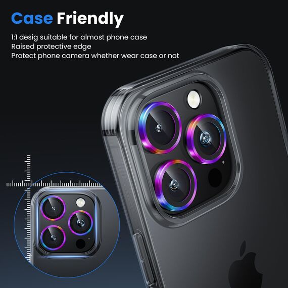 WSKEN für iPhone 16 Pro Max/iPhone 16 Pro Kameraschutz - 9H Härte Kratzfest Blasenfrei, HD Gehärtetes Kamera Metallglas Panzer Schutz Glas Displayschutz Folie,Handyhülle Freundlich,Colorful Titanium