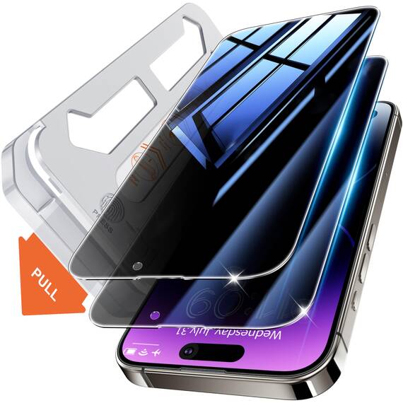 Tentoki sichtschutz für panzerglas iPhone 14 Pro 6,1 Zoll, kompatibel mit Face ID, 25° Anti-Spionage Premium 9H Schutzglas Glas [Ultra-Privatsphäre] [Auto Dust-Elimination] [HD klar] 2 Stück