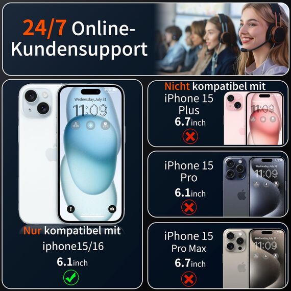 Tentoki für Panzerglas iPhone 15/16 Panzer Schutz Glas (6,1''), Schutzfolie kompatibel mit iPhone 16/15, Auto Dust-Elimination Panzerfolie [9H+] Full Screen [Bläschenfrei] 2 Stück