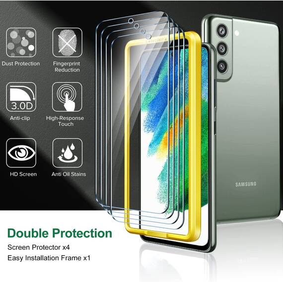 ivoler 4 Stück Schutz Glas für Samsung Galaxy S21 FE 5G / 4G (Nicht für Samsung Galaxy S21), Schutzfolie Mit Positionierhilfe, 9H Härte, Anti-Kratz, HD Klar, Anti-Bläschen