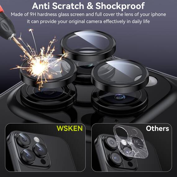 WSKEN für iPhone 15 Pro Max/iPhone 15 Pro Kameraschutz - 9H Härte Kratzfest Blasenfrei, HD Gehärtetes Kamera Metallglas Panzer Schutz Glas Displayschutz Folie,Handyhülle Freundlich,Black Titanium