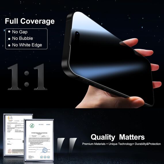 QsmQam für iPhone 16 Pro Max für Panzerglas + Kamera Schutzfolie, Militärstandard Bruchsicherer, [Full Screen], Ultra Top 9H+ Glas, Auto-Installation, mit Auto-Staubentfernung [2+2 Stück]
