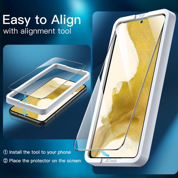 JETech Schutzfolie für Samsung Galaxy S22 5G 6,1 Zoll, Gehärtete Glas Displayschutz mit Einfachem Installationswerkzeug, Fingerabdruck ID Kompatibel, HD Klar, 3 Stück