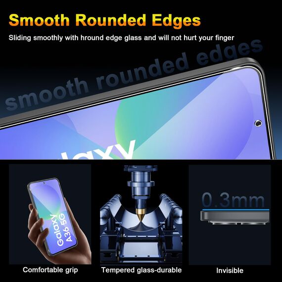 QULLOO Schutzfolie für Samsung Galaxy A36 5G für Panzerglas, 3 Stück Displayschutzfolie mit 2 Stück Kameraschutz für Samsung A 36 5G, 9H Härte Gehärtetes Glas HD Klar Schutzglas Anti-Kratzen Folie