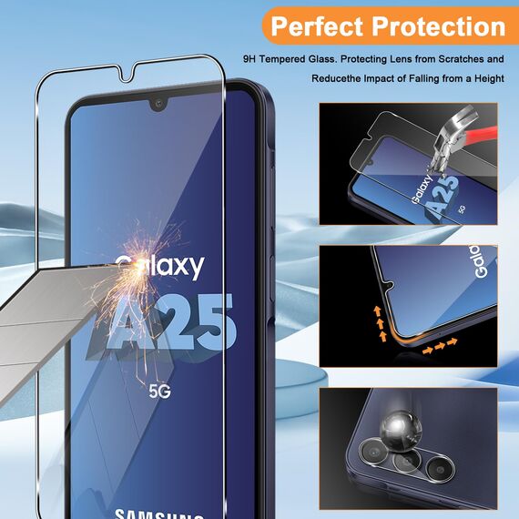 QULLOO Schutzfolie für Samsung Galaxy A25 5G, 3 Stück Displayschutzfolie mit 3 Stück Kameraschutz [9H Härte Gehärtetes Glas ][HD Klar Schutzglas][Anti-Kratzen Folie]