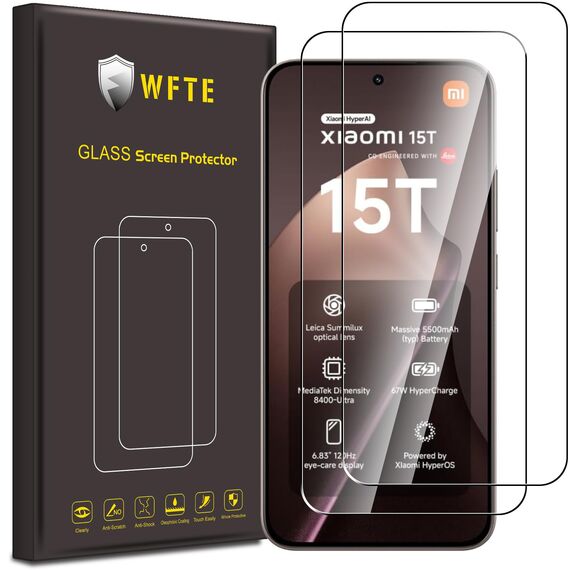 WFTE [2 Stück Schutzfolie für Xiaomi 15T / Xiaomi 15T Pro Panzerglas Glasfolie 9H Härte, Anti-Kratzen, Anti-Bläschen Displayschutzfolien Panzer Schutz Glas für Xiaomi 15T