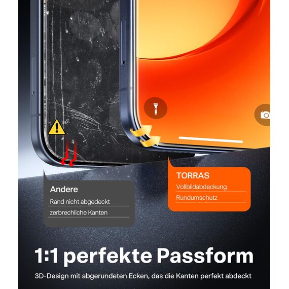 TORRAS für iPhone 16 für Panzerglas [TOP Bruchsicherheit] Schutzfolie für iPhone 16 Folie 9H Glas Full Screen [Einfache Installation] Anti-Fingerabdruck, 2 Stück