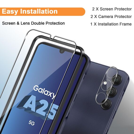 QULLOO Schutzfolie für Samsung Galaxy A25 5G, 3 Stück Displayschutzfolie mit 3 Stück Kameraschutz [9H Härte Gehärtetes Glas ][HD Klar Schutzglas][Anti-Kratzen Folie]