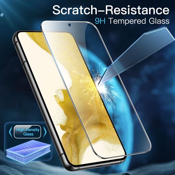 JETech Schutzfolie für Samsung Galaxy S22 5G 6,1 Zoll, Gehärtete Glas Displayschutz mit Einfachem Installationswerkzeug, Fingerabdruck ID Kompatibel, HD Klar, 3 Stück