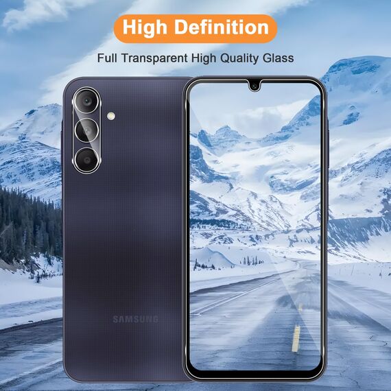 QULLOO Schutzfolie für Samsung Galaxy A25 5G, 3 Stück Displayschutzfolie mit 3 Stück Kameraschutz [9H Härte Gehärtetes Glas ][HD Klar Schutzglas][Anti-Kratzen Folie]