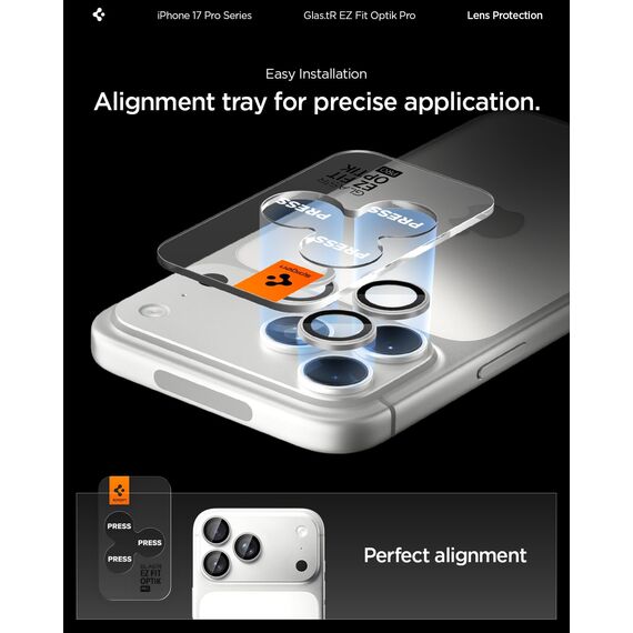 Spigen Glas.tR EZ Fit Optik Pro Kameraschutz kompatibel mit iPhone 17 Pro, iPhone 17 Pro Max, 2 Stück, Silber, Individuelle Kameraprotektion, 9H Härte Folie