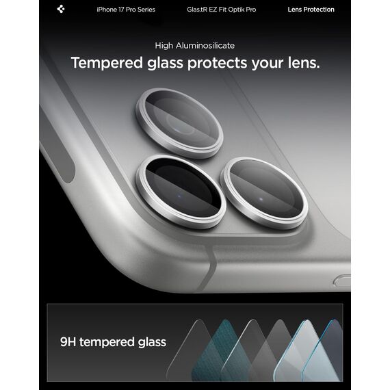 Spigen Glas.tR EZ Fit Optik Pro Kameraschutz kompatibel mit iPhone 17 Pro, iPhone 17 Pro Max, 2 Stück, Silber, Individuelle Kameraprotektion, 9H Härte Folie