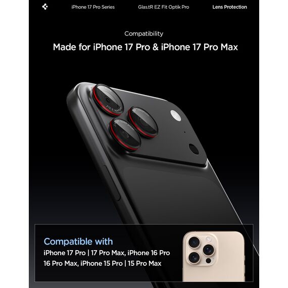 Spigen Glas.tR EZ Fit Optik Pro Kameraschutz kompatibel mit iPhone 17 Pro/Pro Max, 16 Pro/Pro Max, 15 Pro/Pro Max, 14 Pro/Pro Max, 2 Stück, L-Serie Edition, Individuelle Kameraprotektion, 9H