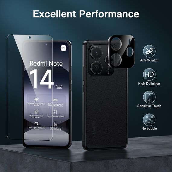 LK Schutzfolie für Redmi note 14 5G Panzer Schutz Glas, 3 Panzerfolie und 3 Kameraschutz,9H Schutzglas, Ultra klar Folie, Blasenfreie Fingerabdruck-ID Unterstützen，Verschleißfest Displayfolie
