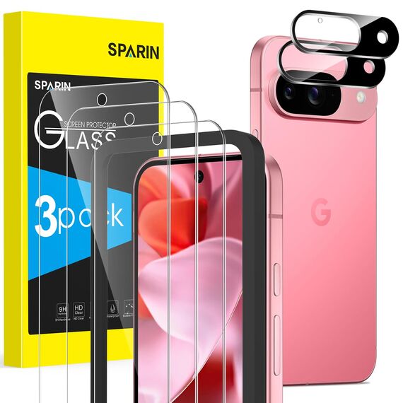 SPARIN Panzer Schutz Glas für Google Pixel 9, 3 Schutzfolie und 2 Kameraschutz mit montagehilfe, 9H Härte, Frei von Kratzern, HD-klar Folie, 3+2 Stück