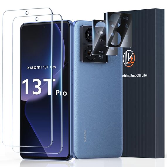 LK Schutzfolie Panzer Schutz Glas Kompatibel mit Xiaomi 13T/13T Pro, 9H Härte Schutzglas, 0.30mm Ultra Klar Displayfolie, Blasenfreie, 2 Kameraschutz und 2 SchutzGlas