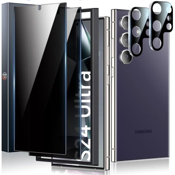 LK Sichtschutz für Samsung Galaxy S24 Ultra Schutzfolie, 2 Panzer Schutz Glas und 2 Kameraschutz, 9H Härte Folie, Fingerabdruck-ID Unterstützen mit Rahmen Installationshilfe, HD-Klar Panzerfolie