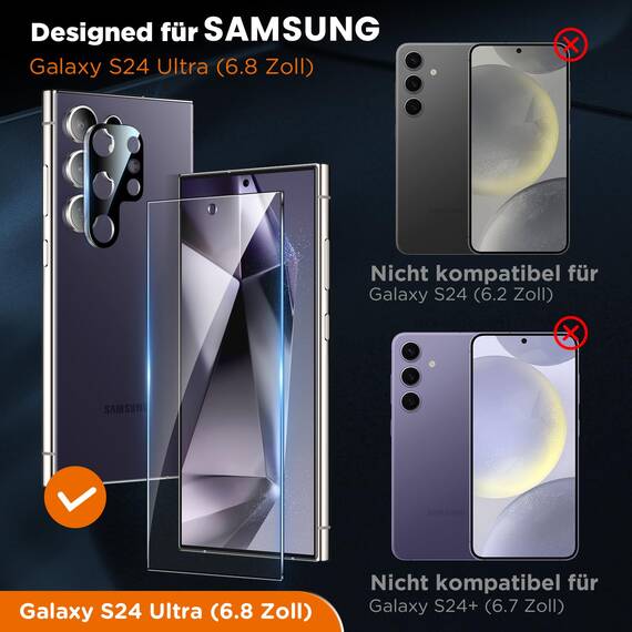 LK 2+2 Stück Schutzfolie für Samsung Galaxy S24 Ultra Panzer Schutz Glas, Frei von Kratzen, 9H Härte Panzerolie, Fingerabdruck-ID Unterstützen mit Rahmen Installationshilfe, HD-Klar Folie