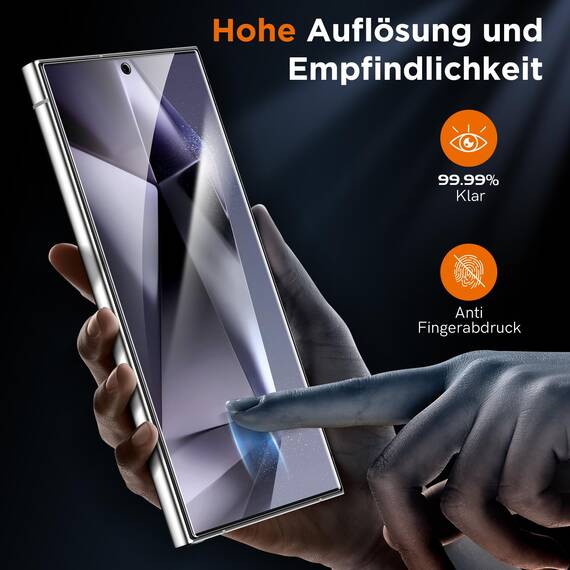 LK 2+2 Stück Schutzfolie für Samsung Galaxy S24 Ultra Panzer Schutz Glas, Frei von Kratzen, 9H Härte Panzerolie, Fingerabdruck-ID Unterstützen mit Rahmen Installationshilfe, HD-Klar Folie